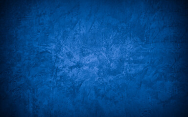 Old wall pattern texture cement blue dark abstract  blue color design are light with black gradient background.