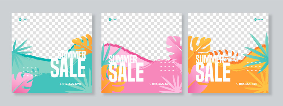 Set of three summer sale social media pack template premium vector