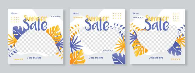 Set of three summer sale social media pack template premium vector
