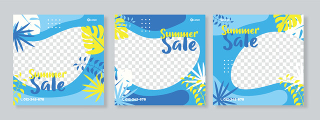 Set of three summer sale social media pack template premium vector