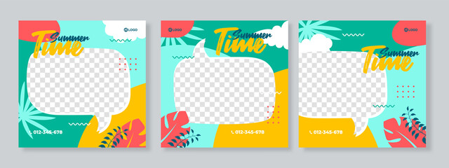 Set of three summer time social media pack template premium vector