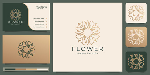 Minimalist flower logo. luxury beauty rose for salon, fashion, skin care, cosmetic, abstract, lotus, yoga and spa products. logo templates with business card design. Premium Vector