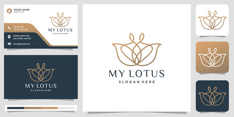 lotus logo line style. Flower rose design, beauty spa, fashion, line art monogram shape. golden logo design, icon and business card template. Premium vector