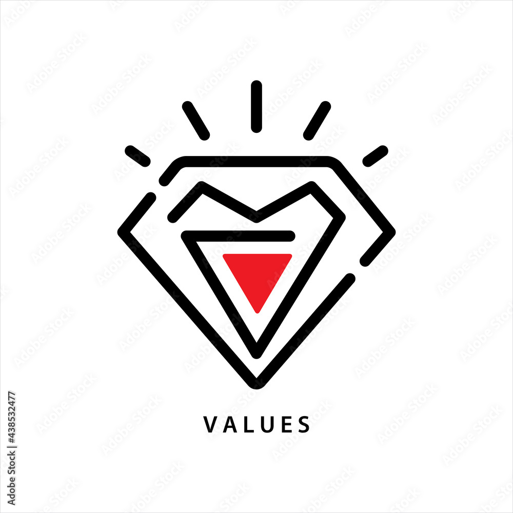 Poster simple flat icon for visualisation of values of company. diamond line icon vector.