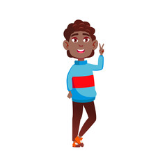 smiling african boy kid gesturing peace for friend cartoon vector. smiling african boy kid gesturing peace for friend character. isolated flat cartoon illustration
