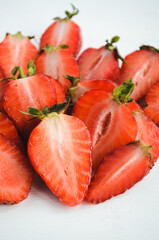 Strawberries isolated on white background. Red strawberry on white background close up.