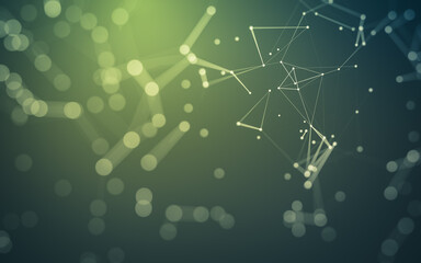 Abstract background. Molecules technology with polygonal shapes, connecting dots and lines. Connection structure. Big data visualization.