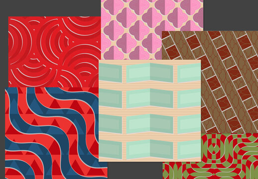 Seamless Pattern Set with Retro Colored Geometric Shapes and 3D Shadow Effect