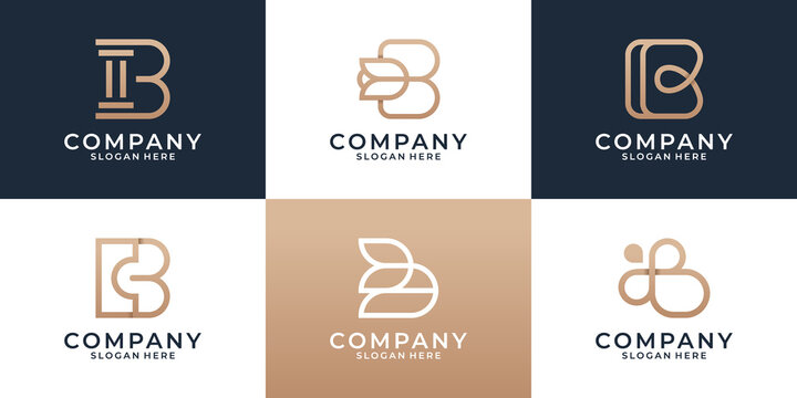 Set of various b logo design template, Creative monogram initial letter for business, building, marketing, beauty and fashion.