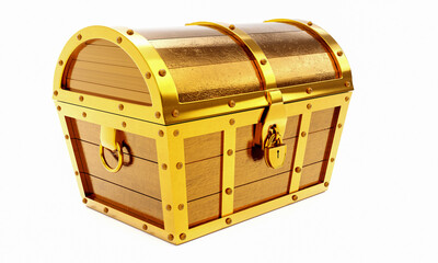 Treasure chest made of gold. Antique chest made of wood and metal, painted gold. Antique padlock...
