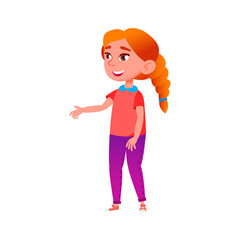 happy girl pupil greeting classmate at school cartoon vector. happy girl pupil greeting classmate at school character. isolated flat cartoon illustration