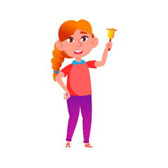 smiling girl ringing bell at school cartoon vector. smiling girl ringing bell at school character. isolated flat cartoon illustration