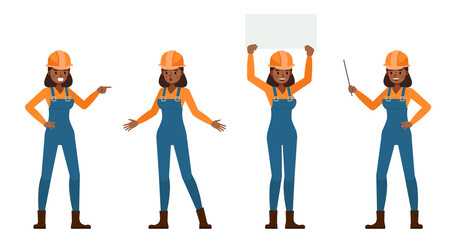Fototapeta premium Set of Builder woman working character vector design. Presentation in various action with emotions.
