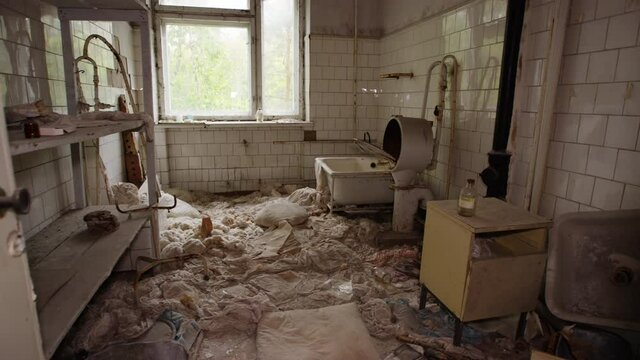 Haunting walkthrough of the old college building in Prypiat Chernobyl Ukraine - Site of the 1986 Russian Nuclear power station disaster.