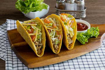 tacos with meat and vegetables, Mexican food