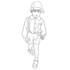 制服と帽子を着用した幼児の線画
