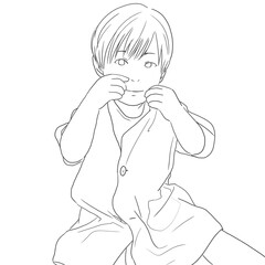 お座りをしている園児の線画