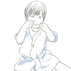 お座りをしている園児のイラスト