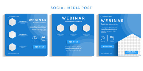 Fototapeta na wymiar Set webinar social media post template concept design. online marketing promotion banner. webinar blue template post