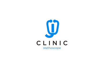 Letter J Logo with stethoscope for medical and pharmacy