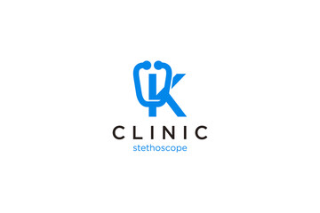 Letter K Logo with stethoscope for medical and pharmacy