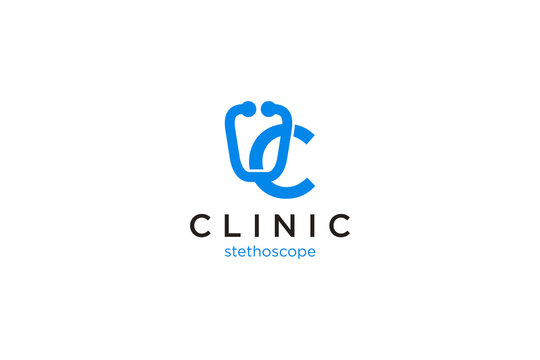 Letter C Logo with stethoscope for medical and pharmacy