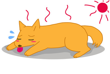 熱中症で夏バテして地面にばてている犬のイラスト
