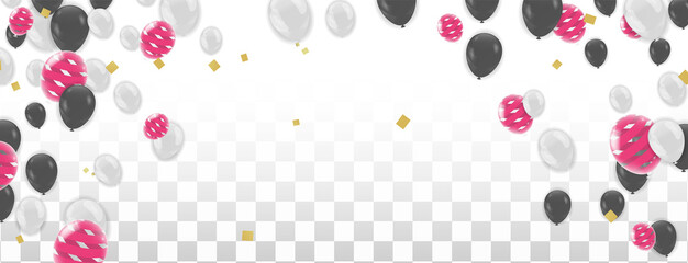 Colored confetti and balloons on the checked background. Eps 10 vector
