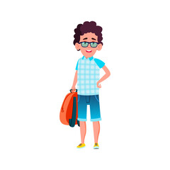 happy caucasian boy tourist go to expedition cartoon vector. happy caucasian boy tourist go to expedition character. isolated flat cartoon illustration
