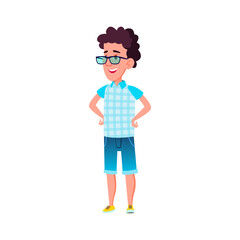 happiness caucasian boy geek on meeting cartoon vector. happiness caucasian boy geek on meeting character. isolated flat cartoon illustration