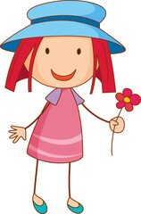A girl wearing hat cartoon character in hand drawn doodle style