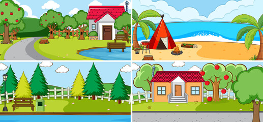 Outdoor scene set with many kids doodle cartoon character