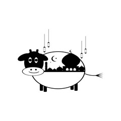 mosque icon and Eid al-ADHA cow happy QURBAN MUBARAK vector