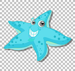 Smiling starfish cartoon character isolated on transparent background