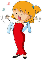 Singer girl's singing doodle cartoon character isolated