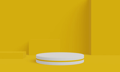 Yellow and white podium. Geometric product stand. 3D illustration.