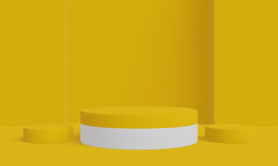 Yellow and white podium. Geometric product stand. 3D illustration.