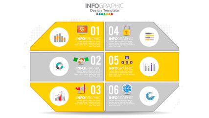 Infograph 6 step yellow color element with circle graphic chart diagram, business graph design.