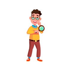 research guy with magnifying glass looking at butterfly cartoon vector. research guy with magnifying glass looking at butterfly character. isolated flat cartoon illustration