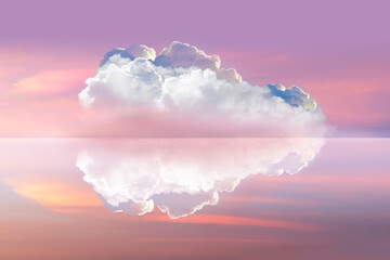 Pink sky and big clouds with reflection shadow background