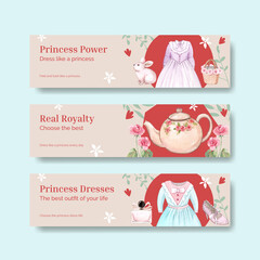 Fototapeta na wymiar Banner template with princess outfit concept ,watercolor style