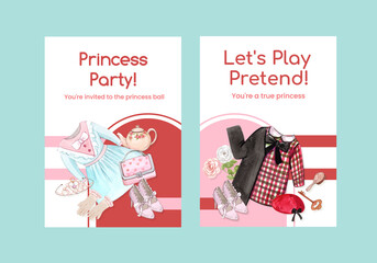 Card template with princess outfit concept ,watercolor style