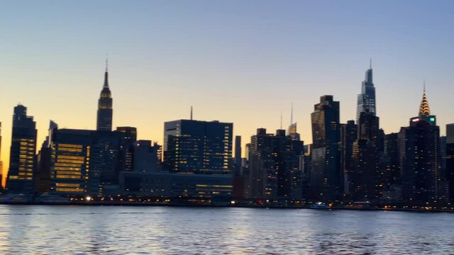 Beautiful blue sunset from a boat in the Hudson river