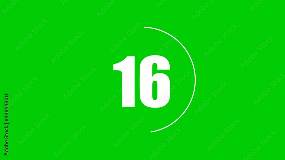 Poster flat cartoon countdown number twenty to zero animation on green screen background. 4k timer concept