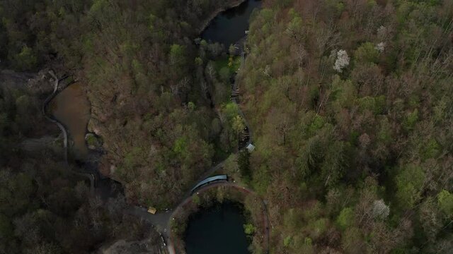 Aerial View Of Bear Lake, Red and Black Lake By The Forest Near Sovata In Romania.