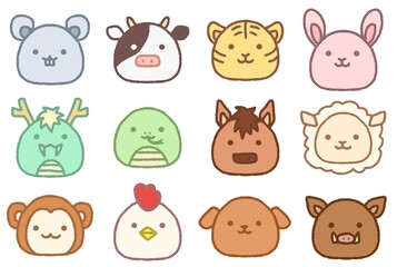 可愛い手描きの干支のアイコンセット