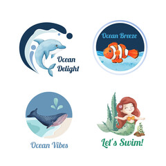 Logo design with ocean delighted concept,watercolor style