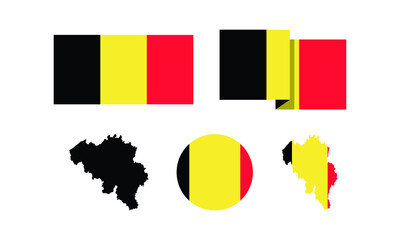 Fototapeta premium Kingdom of Belgium attributes. flag in rectangle, round, and maps. set of element vector illustrations for national celebration day.