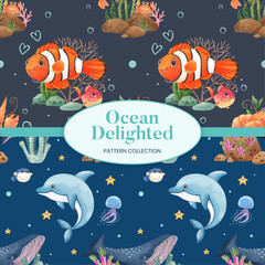 Pattern seamless with ocean delighted concept,watercolor style
