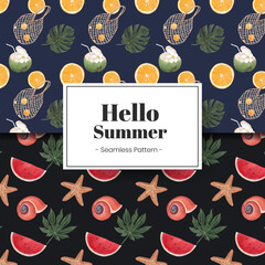 Pattern seamless with summer vibes concept,watercolor style